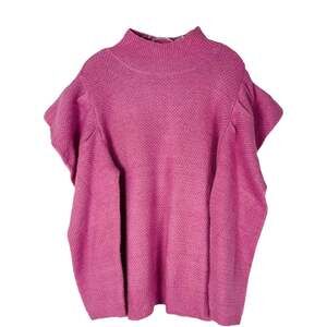 Scoop pink ruffle mock neck puffy shoulder sweater 3X